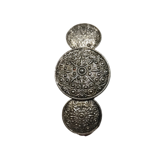 Hair Barrette Tension Clip Brutalist Roman Shield Design Silver Tone - Picture 3 of 5